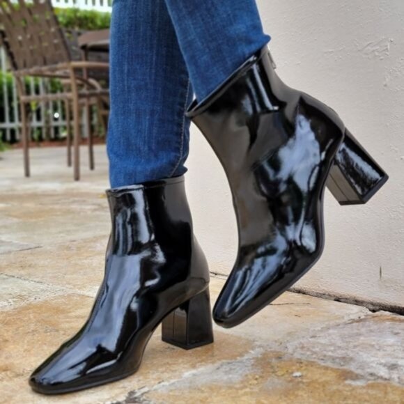 Women's‎ Black PAT Ankle Square Toe Booties - Picture 2 of 7